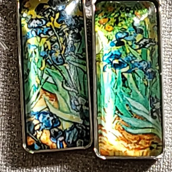 Van Gogh Painting Inspired Earrings "Irises" and "Outdoor Café at Night” earring - Picture 3 of 5